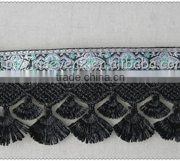 Wholesale 5.7cm Scalloped Shaped Fringe Trimming, Black Tassel Fringe, High-grade Jacquard Ribbon photo-5