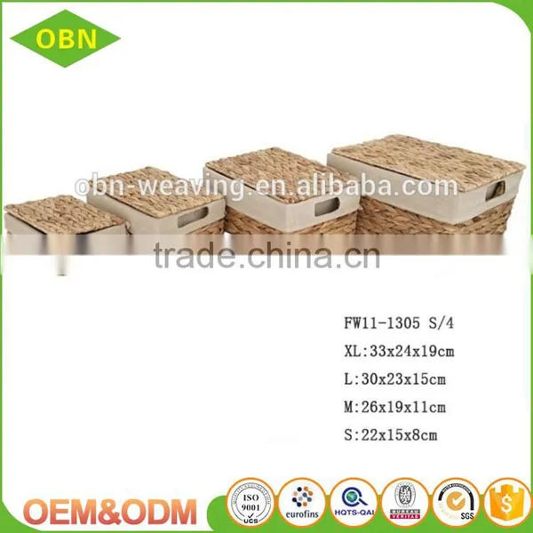 Wholesale Customized Household Handmade Water Hyacinth Basket With Lid for Storage photo-6
