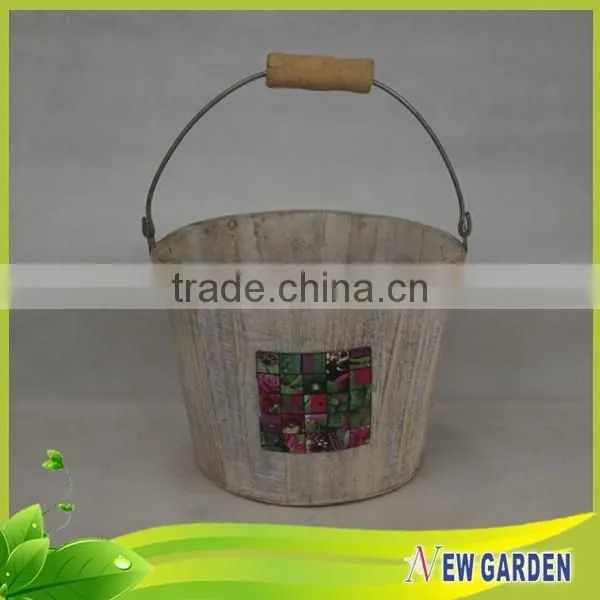 French Style Decorative Big Elegant Delicate Round Rustic Wood Flower Pot photo-3
