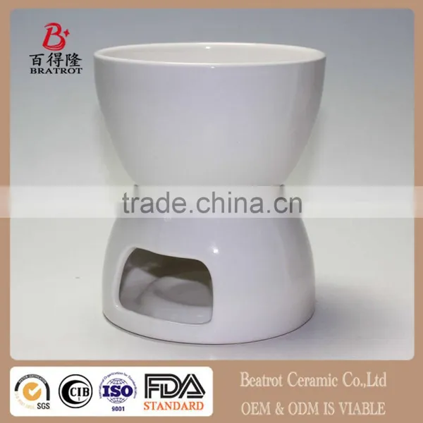 Ceramic Chocolate Fondue Set w/ Forks - Tea Light Porcelain Melting Pot w/ Fondue Dippers