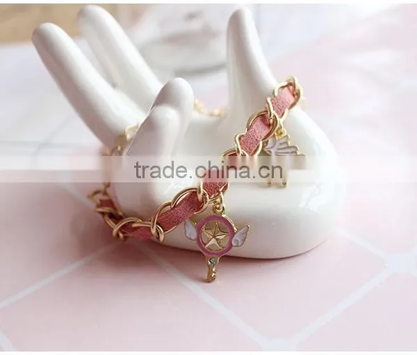Enamel Magic Charms Bracelet Gold Chain and Suede Leather Handwoven Bracelet Lovely Charms Bracelet photo-4