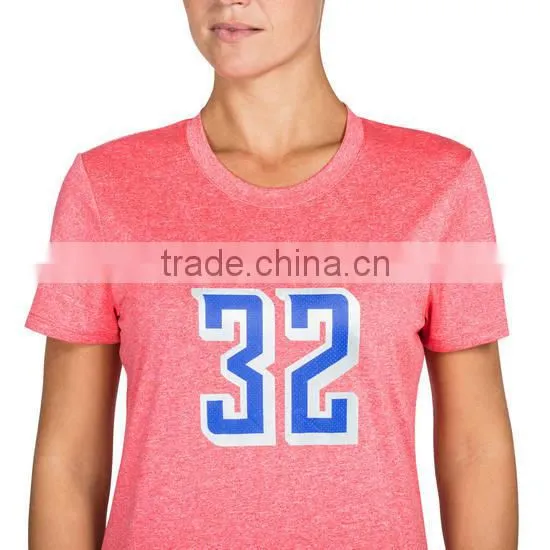 Basketball-Jersey-Design-2017 Women V Neck Short Sleeves Lightweight Soft Fabric 150g Cotton Spandex Basketball T-shirt photo-2
