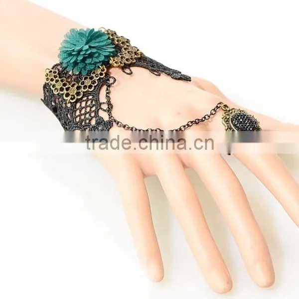 Chiffon Lace Macrame Bracelet With Ring Set Flower Charm Diamond Jewelry Set for Women photo-2