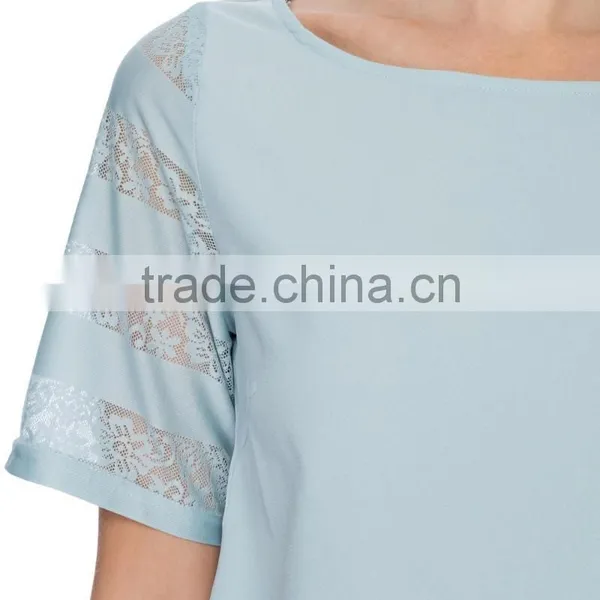 Lace Sleeve Woven Womens Tee Shirts photo-3
