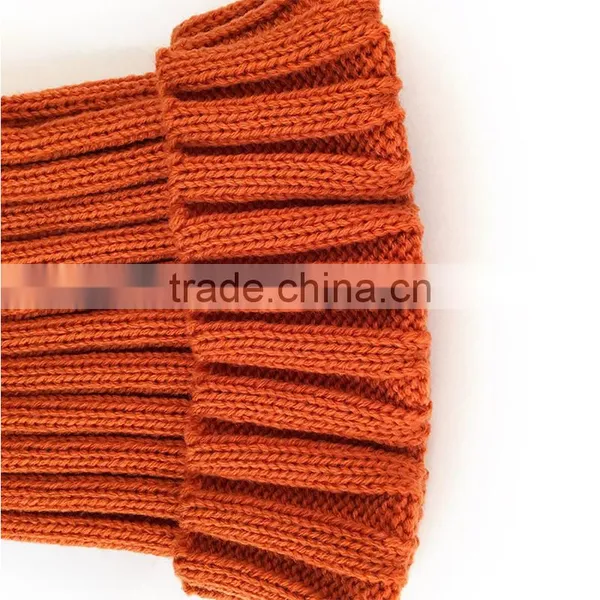 Myfur Orange Warm Ribbed Knit Hat With Natural Raccoon Fur Ball Top photo-5