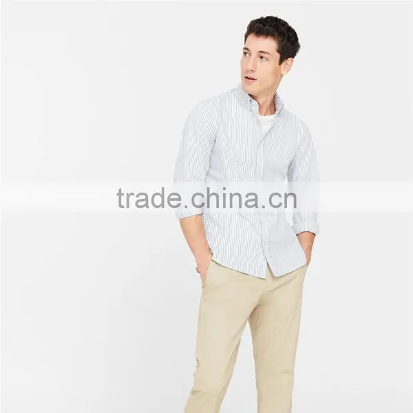 2017 OEM Men Buttoned Collar Button Closure Slim-fit Bengal Stripe Shirt photo-2