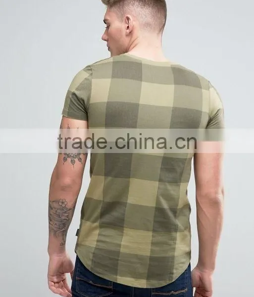 Longline T-Shirt With Curved Hem In Check Print photo-2