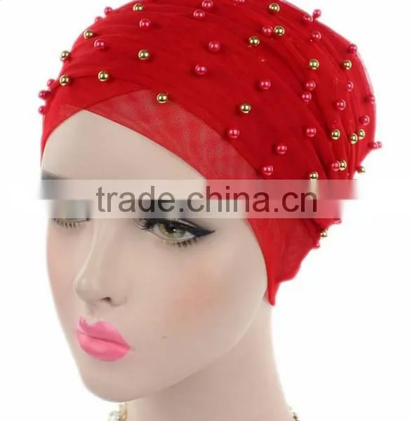 New Pearl Gypsophila Net Headdress Hooded Hat Long Tail Hat Hat Muslim Hat photo-2