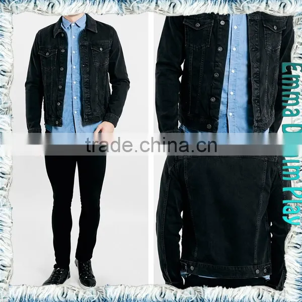 Men's Big-Tall Unlined Black Denim Jackets With Copper Button photo-4