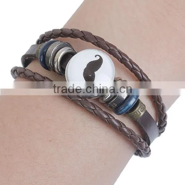 Real Leather Snap Button Bracelets Fit 18mm/20mm Snap Buttons Coffee Silver Tone Round photo-3