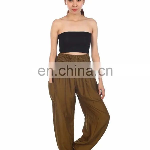Lofbaz Women's Hippe Solid Drawstring Harem Bohemian Trousers Rayon Pants photo-4