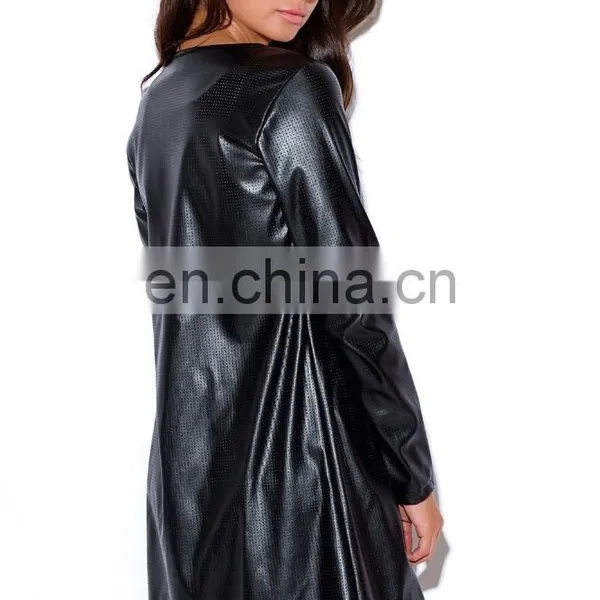 Autumn Black Perforated Faux Leather Jacket Model Online Wholesale photo-6