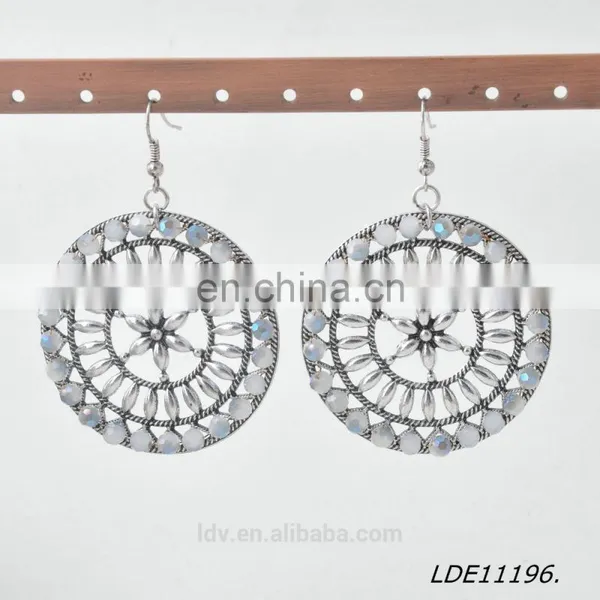 New Design Hollow Disc Crystal Earring Big Round Flower Earring photo-2