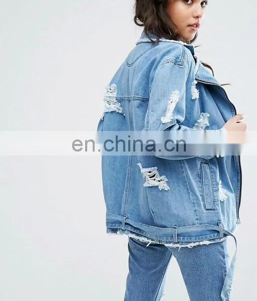 Fashionable Womens Baseball Coat Trendy Denim Motorcycle Jacket photo-3
