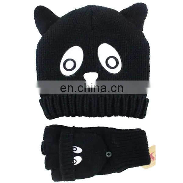 Newest Wholesale Cute Winter Kid's Knitted Hat Scarf Glove Set With Animal Ear photo-5