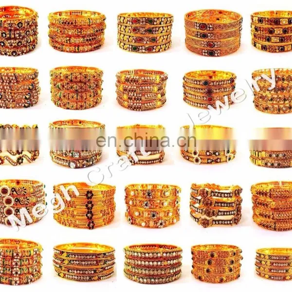 One Gram Gold Plated Bangle Set - South India Gold Plated Kada Set - Wedding Wear Bangles - Wholesale Traditional Bangle photo-5