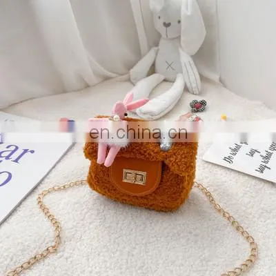 Korean Children's Bag Autumn / Winter 2020 New Shoulder Bag Cute Plush Rabbit Crossbar Fashion Small Fragrant Bag photo-2