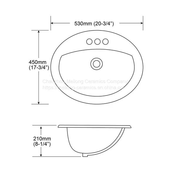 UPC Oval Ceramic Bathroom Drop-in Sink photo-3