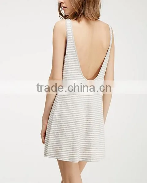 2015 China Manufacturer Customized the Latest Design Striped Scoop Back Dress photo-3