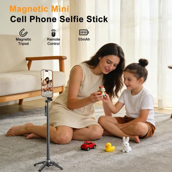 Magnetic Selfie Stick With Remote for Cell Phone 360° Rotation Mini Tripod Camera Grip Handheld Stabilizer Phone Stand photo-3