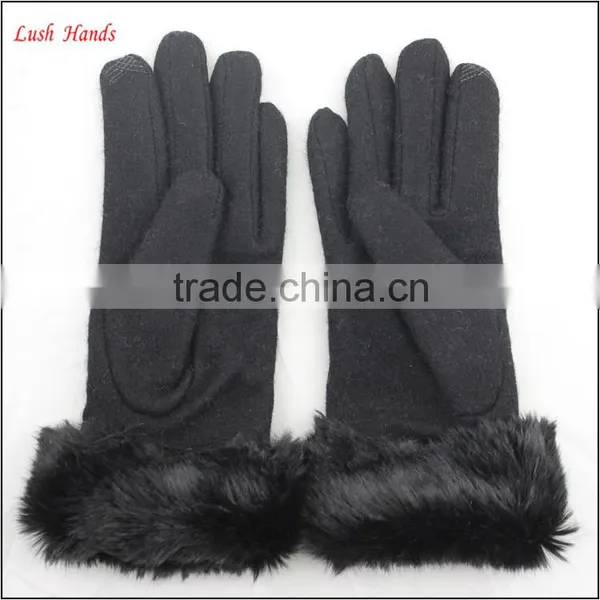 Women Woolen Cheap Hand Gloves Winter Dress Gloves With Black Fake Fur photo-5