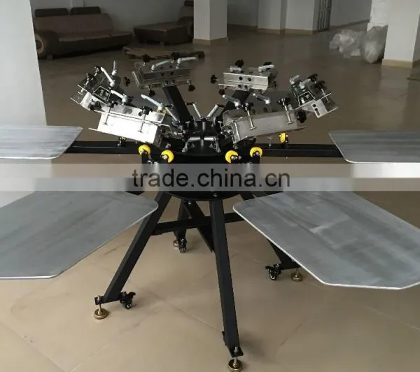 Manual Turntable T-shirt Garment Textile Screen Printing With 6 Color 6 Stations With Micro Registration photo-3