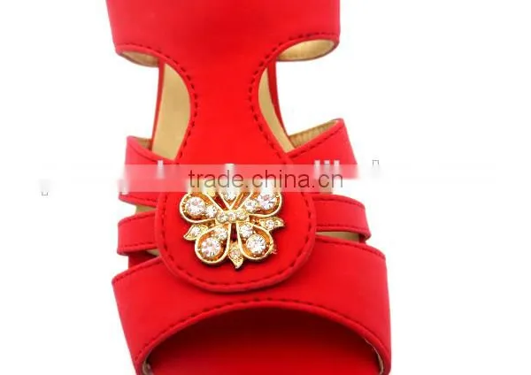 Latest High Heel PU Leather Wood Heel Office Lady Slipper With Golden Button photo-6