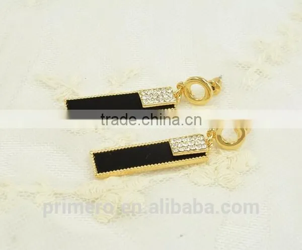 Rolled 18K Gold Plated Enamel Geometric Metal Women Fashion Long Earring photo-5