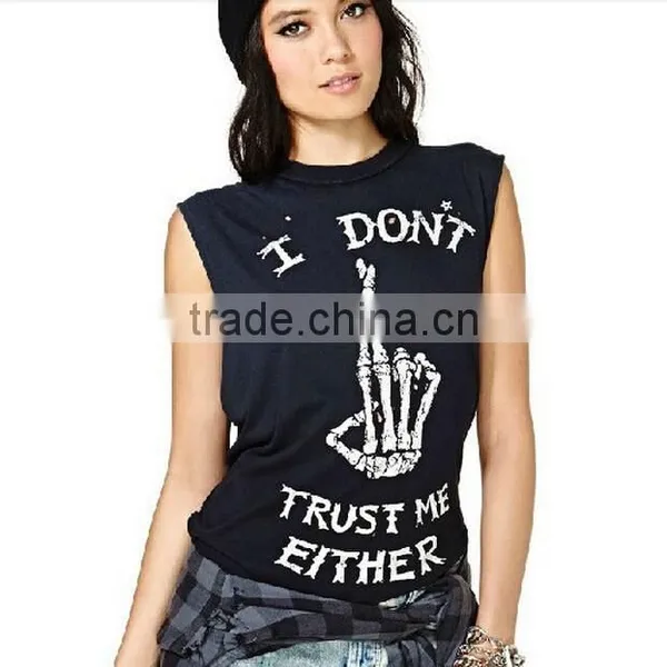 Custom Printed High Neck Sleeveless T Shirt Girls Cotton Singlet Promotional Own Design Tank Tops
