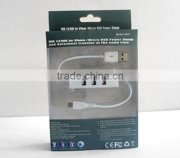 Black Micro Charge Cable With 3 Port Usb Hub for Samsung photo-3