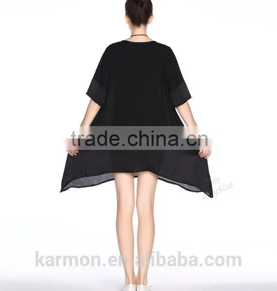A-line Black Chiffon Dress Plus Size Dress Summer Dress photo-4