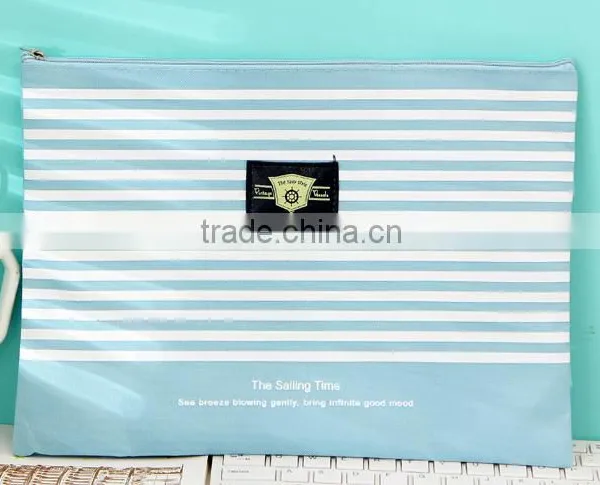 Striped Printing Polyester A4 Document Bag With Zipper photo-3