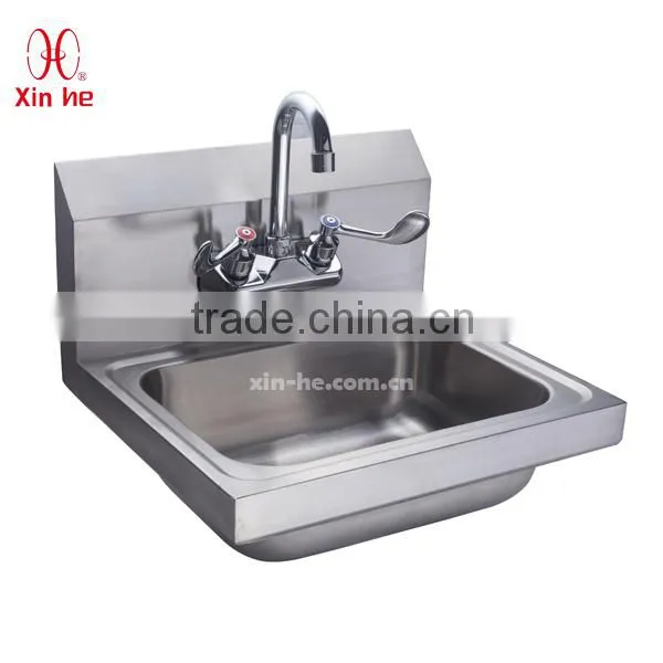 Stainless Steel Wall Hung Commercial Hand Washing Sink With Backsplash and Tap Hole for Public Use photo-6