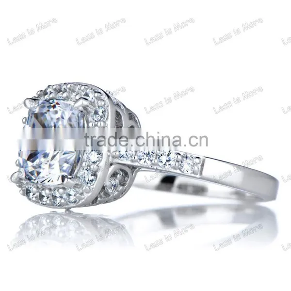 Silver CZ Halo Cushion Cut Engagement Ring With 8mm,10mm Big cz or Crystal Stone photo-2