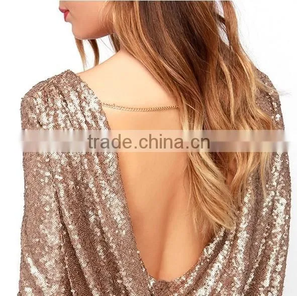 2016 New Fashion Evening Dresses Wholesale, New Deep V Neck Sequin Evening Dresses With Self-cultivation Exposed Backpack Hip photo-3