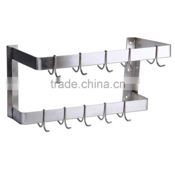 NSF Approval Stainless Steel Double Bar Pot Rack With Hooks photo-3