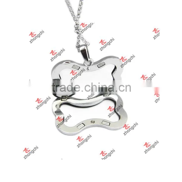 Alloy Silver Floating Plain Dog Bone Charms Lockets Necklace (DBN51114) photo-4