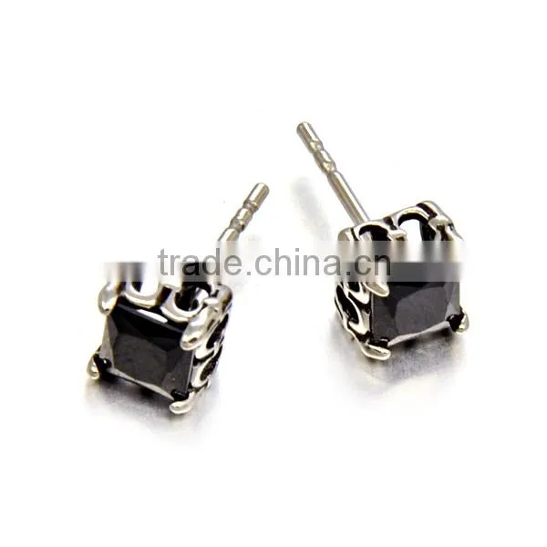 Factory Price Stainless Steel Popular Casting Stainless Steel Square With Black Stone Earrings photo-2