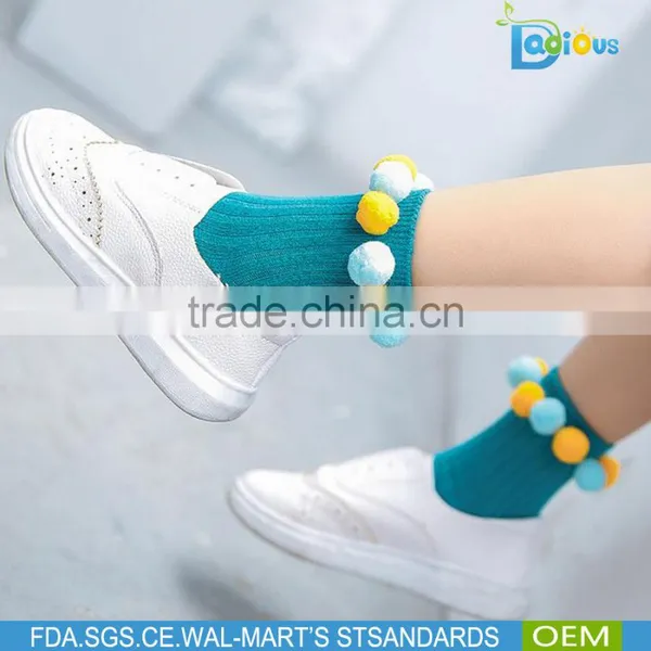 Fashion High Quality Wholesale Baby Cotton Socks Circle Ball Decoration Kids Socks photo-3