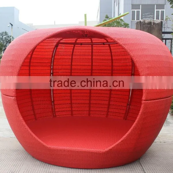 2016 Newest Outdoor Rattan Furniture Distinct Red Apple Round Sunbed photo-2
