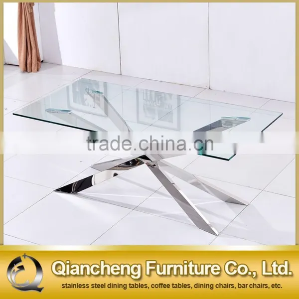 Modern Clear Glass Top Dining Table With Stainless Steel Frame and Base photo-2