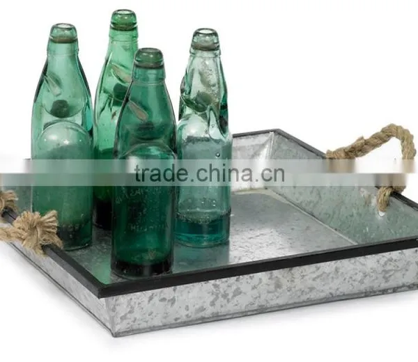 Set of 3 Galvenized Metal Serving Tray photo-2