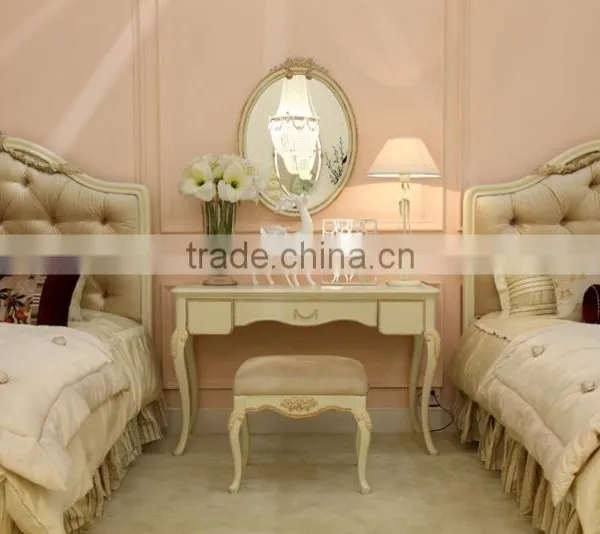 European Style Antique Finished Handmade Children Wooden Carved Girl Princess Twins - Bed Design With Gold Rim - BF07-70358 photo-3