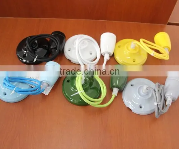 E27 High Frequency Ceramic Glazed Lampholder With Ceiling Rose and Braided Cable photo-6