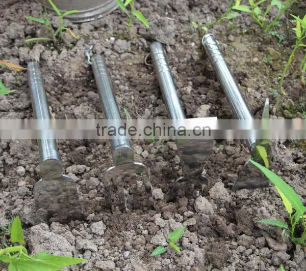 High Grade Stainless Steel Mini Silver Farming 4 Prong Garden Hoe photo-3