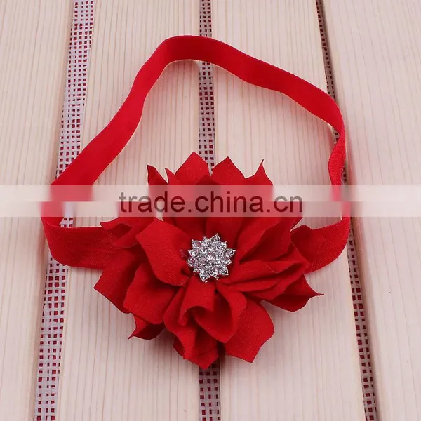 Fabric Flower Headband With Rhinestone in Center for Kids Hair Accessories photo-5