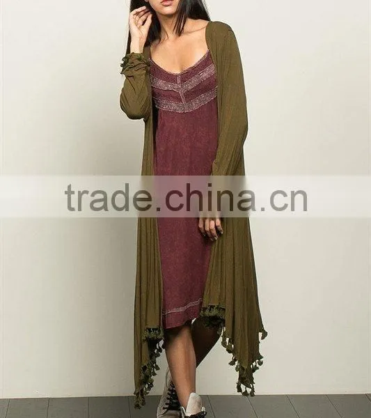 Long Blouse Soft And Stretchy Sharkbite Pom Pom Duster Knitted Cardigan photo-2
