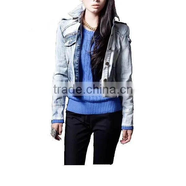Women's Button up Epaulettes Long Sleeve Polo Collar Jacket 100 Cotton Clothing Women photo-2