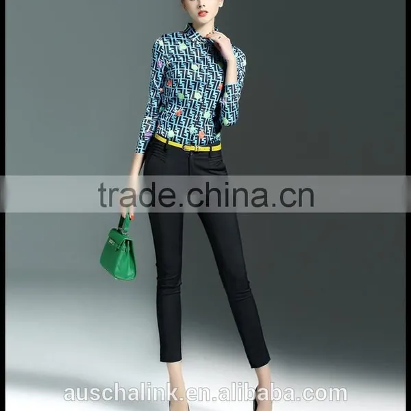 Latest Western Long Sleeve Lapel Print Shirt Design for Women photo-3