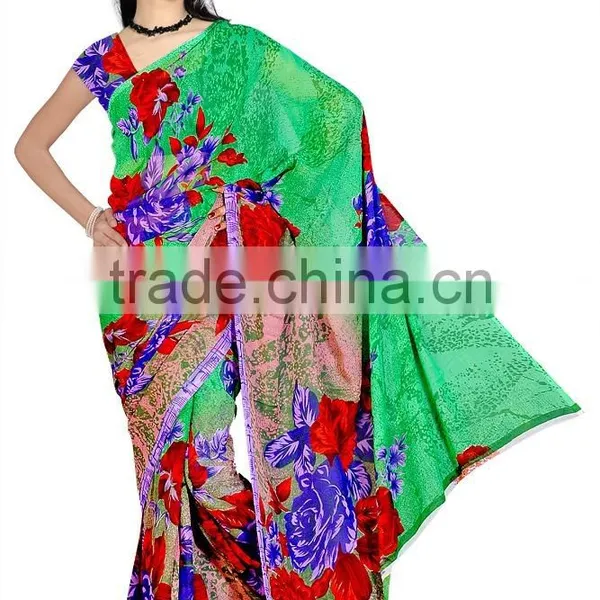 Printed Saree With Blouse Material and 4 Different Color photo-2